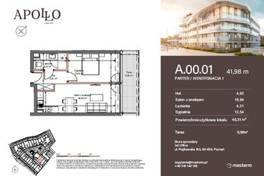 Rzut - Mieszkanie na sprzedaż 2 pokoje o powierzchni 40,31 m² - numer A.0.01 w Apollo Residence