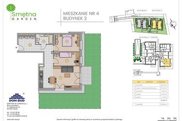 Rzut - Mieszkanie na sprzedaż 3 pokoje o powierzchni 62,38 m² - numer 4 w Smętna Garden