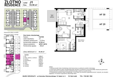 Rzut - Mieszkanie na sprzedaż 3 pokoje o powierzchni 59,98 m² - numer J1 w Złotno Residence