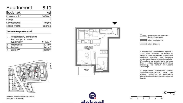 Rzut - Mieszkanie na sprzedaż 1 pokój o powierzchni 30,7 m² - numer 5.10 w Trimare