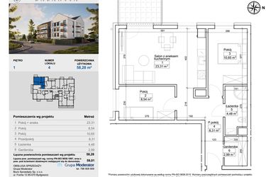 Rzut - Mieszkanie na sprzedaż 3 pokoje o powierzchni 58,66 m² - numer 4 w Balantia