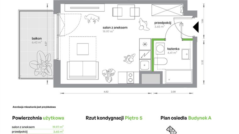 Rzut - Mieszkanie na sprzedaż 1 pokój o powierzchni 28,03 m² - numer AB0506/4 w M Bemowo