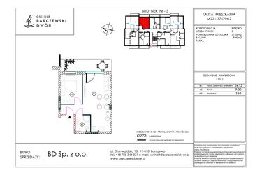 Rzut - Mieszkanie na sprzedaż 2 pokoje o powierzchni 37,05 m² - numer M22 w Osiedle Barczewski Dwór etap III