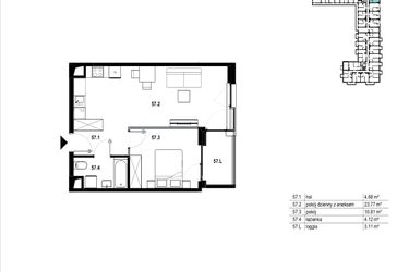 Rzut - Mieszkanie na sprzedaż 2 pokoje o powierzchni 43,38 m² - numer C3.57 w Osiedle Mozaika