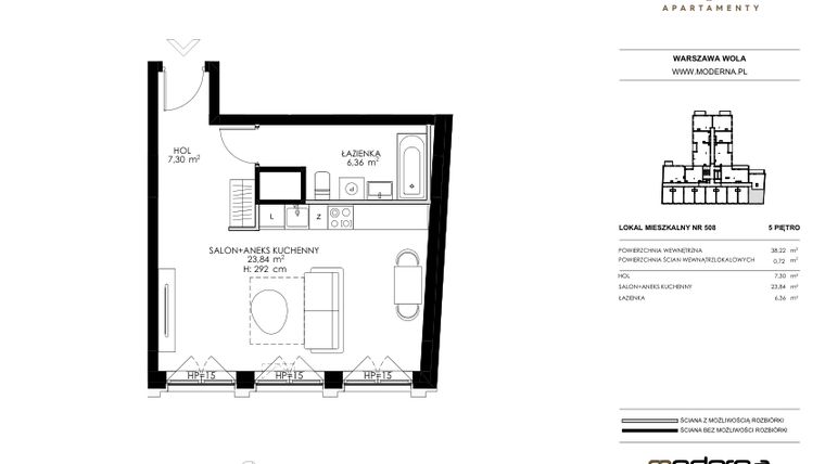 Rzut - Mieszkanie na sprzedaż 1 pokój o powierzchni 38,22 m² - numer 508 w Chronos