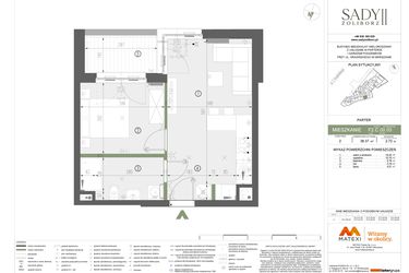 Rzut - Mieszkanie na sprzedaż 2 pokoje o powierzchni 38,37 m² - numer F2.C.00.03 w Sady Żoliborz II