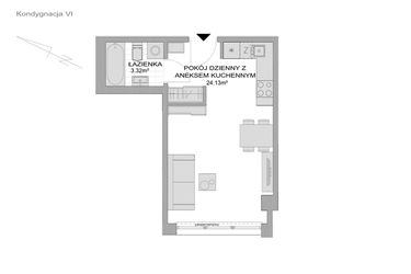Rzut - Mieszkanie na sprzedaż 1 pokój o powierzchni 28,13 m² - numer CP/R7/66 w Centralpark