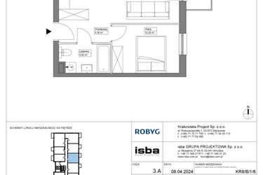 Rzut - Mieszkanie na sprzedaż 2 pokoje o powierzchni 39 m² - numer KR8/B/1/6 w Apartamenty Krakowska etap VIII
