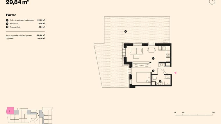 Rzut - Mieszkanie na sprzedaż 1 pokój o powierzchni 29,84 m² - numer 58 w Sołtysowska