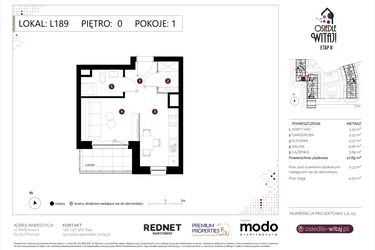Rzut - Mieszkanie na sprzedaż 1 pokój o powierzchni 28,02 m² - numer L189 w Osiedle Witaj etap II