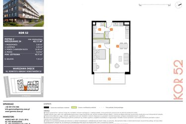 Rzut - Mieszkanie na sprzedaż 2 pokoje o powierzchni 43,71 m² - numer M24 w KOR 52