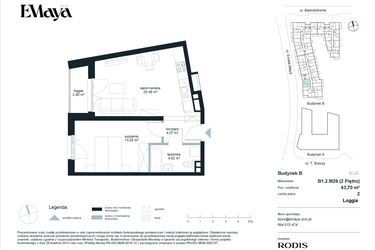 Rzut - Mieszkanie na sprzedaż 2 pokoje o powierzchni 43,7 m² - numer B1.2.M29 w EMaya
