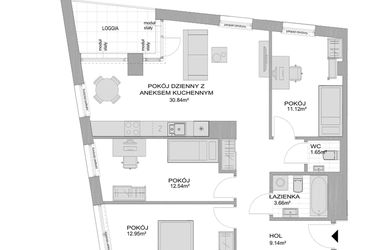 Rzut - Mieszkanie na sprzedaż 4 pokoje o powierzchni 85,09 m² - numer CP/R7/81 w Centralpark
