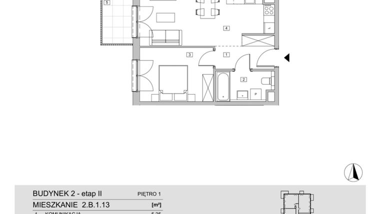 Rzut - Mieszkanie na sprzedaż 2 pokoje o powierzchni 42,71 m² - numer 2.B.1.13 w ATAL Apollina II