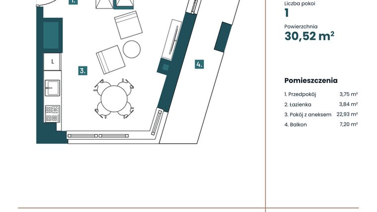 Rzut - Mieszkanie na sprzedaż 1 pokój o powierzchni 29,92 m² - numer M302 w Sea Breeze