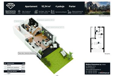 Rzut - Mieszkanie na sprzedaż 4 pokoje o powierzchni 92,94 m² - numer 8A w Apartamenty Diamentowa