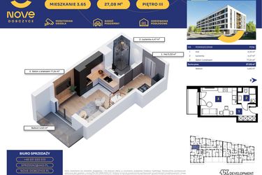 Rzut - Mieszkanie na sprzedaż 1 pokój o powierzchni 27,08 m² - numer M65 w Nove Dobczyce