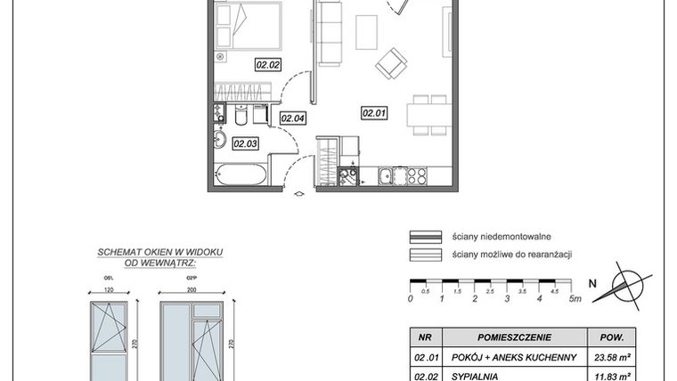 Rzut - Mieszkanie na sprzedaż 2 pokoje o powierzchni 43,88 m² - numer 9.B.02 w Nowe Południe bud. 9
