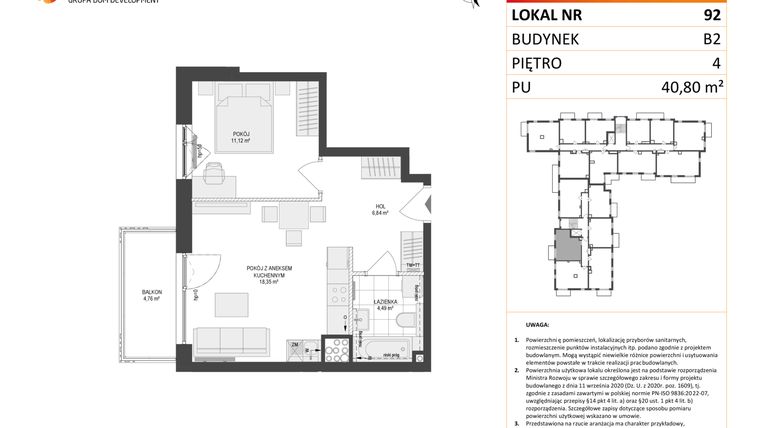 Rzut - Mieszkanie na sprzedaż 2 pokoje o powierzchni 40,8 m² - numer 92 w Locus 2 bud. B2