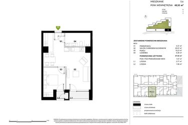 Rzut - Mieszkanie na sprzedaż 2 pokoje o powierzchni 47,37 m² - numer A.5.6 w Kozielska Park
