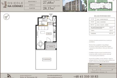Rzut - Mieszkanie na sprzedaż 1 pokój o powierzchni 27,68 m² - numer M4 w Osiedle Na Górnej etap V