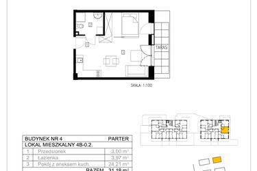 Rzut - Mieszkanie na sprzedaż 1 pokój o powierzchni 31,08 m² - numer 4B-0.2 w Gardenia Pogodno