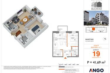 Rzut - Mieszkanie na sprzedaż 2 pokoje o powierzchni 41,69 m² - numer B3.19 w Bulwar bud. 3