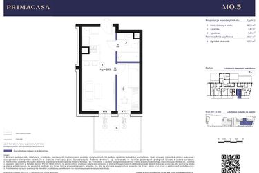 Rzut - Mieszkanie na sprzedaż 2 pokoje o powierzchni 28,67 m² - numer B3 – M0.3 w Primacasa