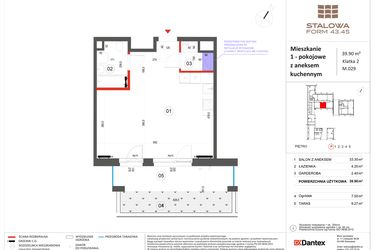 Rzut - Mieszkanie na sprzedaż 1 pokój o powierzchni 39,9 m² - numer 29 w Stalowa Form 43.45