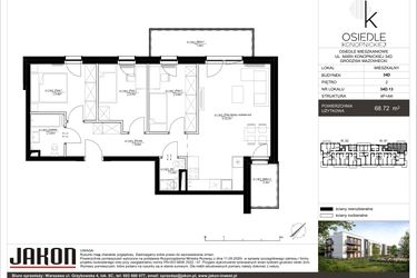 Rzut - Mieszkanie na sprzedaż 3 pokoje o powierzchni 68,72 m² - numer 34D.13 w Osiedle Konopnickiej