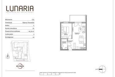 Rzut - Mieszkanie na sprzedaż 2 pokoje o powierzchni 41,15 m² - numer C21 w Lunaria