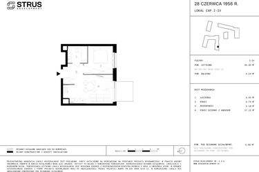 Rzut - Mieszkanie na sprzedaż 2 pokoje o powierzchni 35,22 m² - numer 108 w 28 czerwca 1956 r.