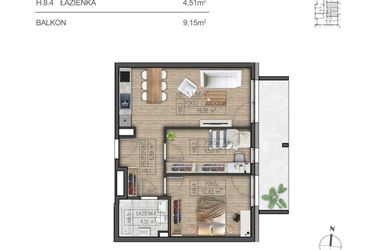 Rzut - Mieszkanie na sprzedaż 3 pokoje o powierzchni 53,66 m² - numer H8 w Osiedle Parkowe
