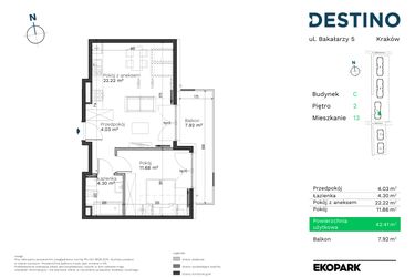 Rzut - Mieszkanie na sprzedaż 2 pokoje o powierzchni 42,41 m² - numer C-13 w Destino