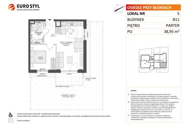 Rzut - Mieszkanie na sprzedaż 2 pokoje o powierzchni 38,95 m² - numer B11.5 w Osiedle Przy Błoniach 3 etap IV