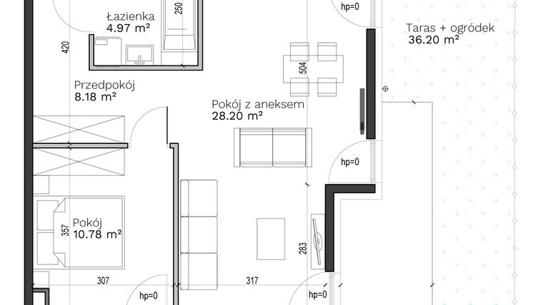 Rzut - Mieszkanie na sprzedaż 2 pokoje o powierzchni 52,13 m² - numer C-2 w Destino