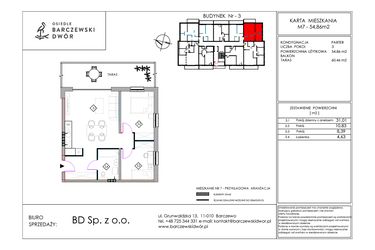 Rzut - Mieszkanie na sprzedaż 3 pokoje o powierzchni 54,86 m² - numer M7 w Osiedle Barczewski Dwór etap III
