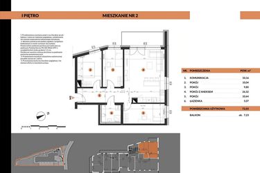 Rzut - Mieszkanie na sprzedaż 4 pokoje o powierzchni 72,03 m² - numer 2 w Buraczana 27