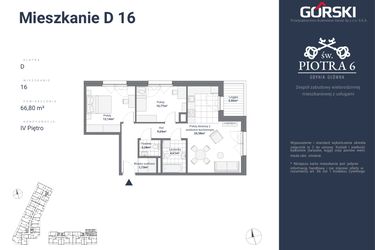 Rzut - Mieszkanie na sprzedaż 3 pokoje o powierzchni 66,8 m² - numer D16 w Św. Piotra