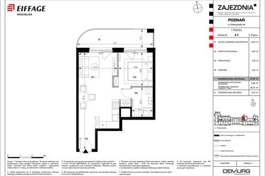 Rzut - Mieszkanie na sprzedaż 1 pokój o powierzchni 37,84 m² - numer B.B.2.7 w Zajezdnia