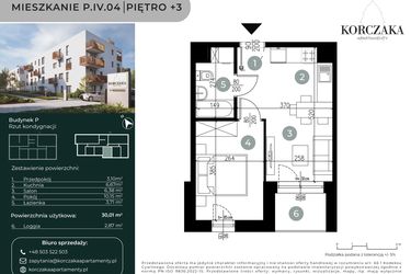 Rzut - Mieszkanie na sprzedaż 2 pokoje o powierzchni 30,01 m² - numer P.IV.04 w Korczaka Apartamenty