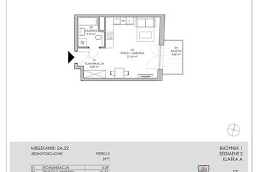 Rzut - Mieszkanie na sprzedaż 1 pokój o powierzchni 31,35 m² - numer 2A.22 w Skwer Harmonia II