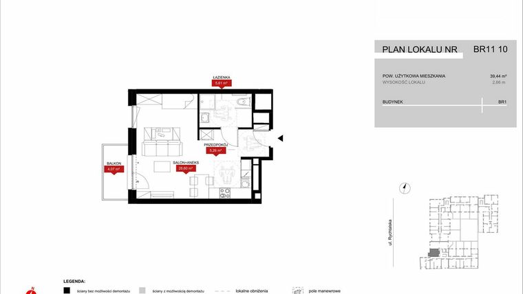 Rzut - Mieszkanie na sprzedaż 1 pokój o powierzchni 39,47 m² - numer BR11/10 w Browary Wrocławskie 2