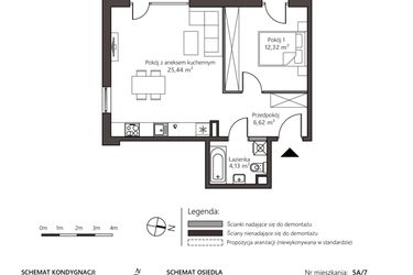 Rzut - Mieszkanie na sprzedaż 2 pokoje o powierzchni 48,51 m² - numer 5A/7 w Nowy Goszyn
