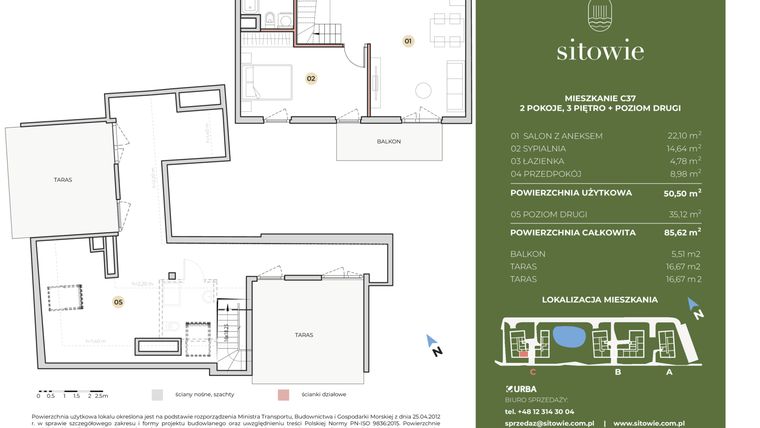 Rzut - Mieszkanie na sprzedaż 3 pokoje o powierzchni 85,62 m² - numer C37 w Sitowie