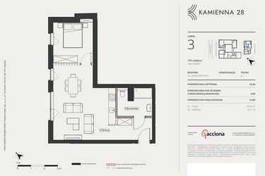 Rzut - Mieszkanie na sprzedaż 1 pokój o powierzchni 53,8 m² - numer 4.3 w Kamienna 28 - apartamenty inwestycyjne