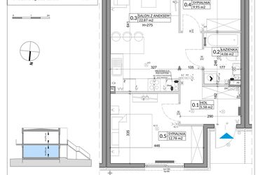 Rzut - Mieszkanie na sprzedaż 3 pokoje o powierzchni 57,39 m² - numer 67A w Osiedle Młodych etap X