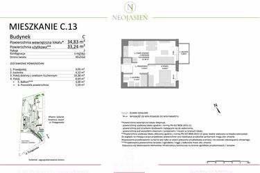 Rzut - Mieszkanie na sprzedaż 2 pokoje o powierzchni 33,24 m² - numer C13 w Neo Jasień etap II