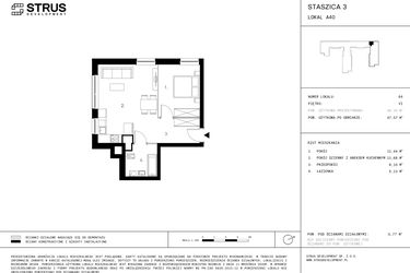 Rzut - Mieszkanie na sprzedaż 2 pokoje o powierzchni 47,57 m² - numer 6.A40 w Staszica 3