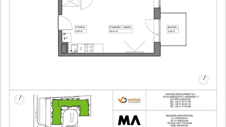 Rzut - Mieszkanie na sprzedaż 1 pokój o powierzchni 31,34 m² - numer PT/C/4/2 w Przystanek Tarnogaj